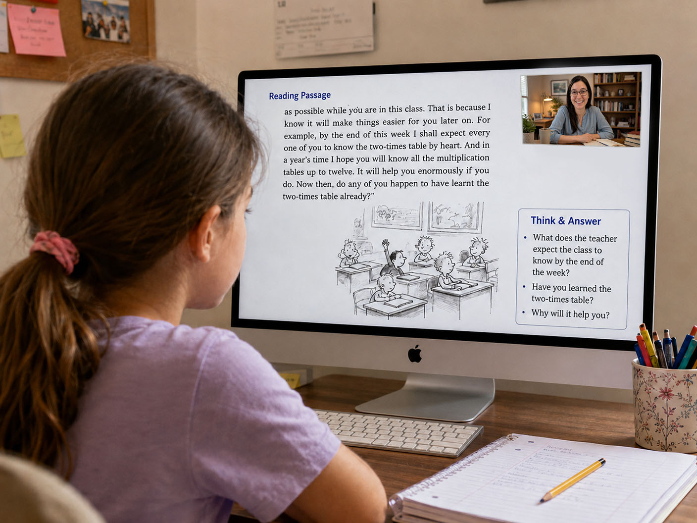 Student reading during a live FutureKey School class