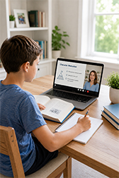 Student in a live online reading and writing class