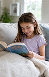 Young student reading a chapter book